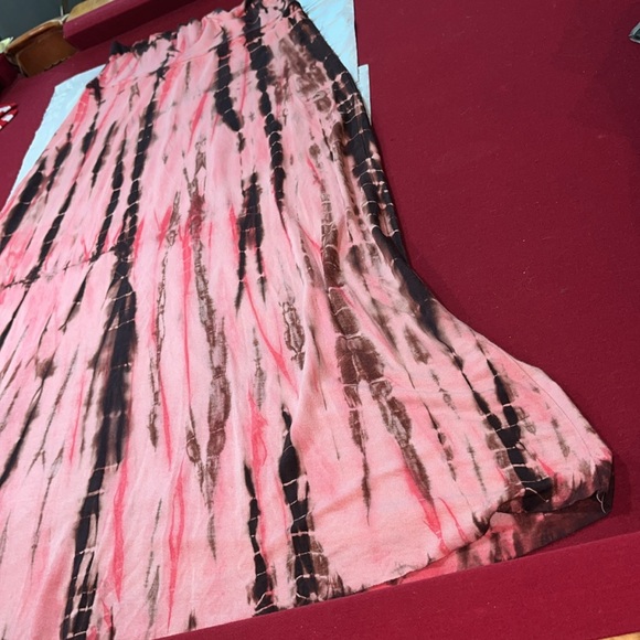 Lucky Brand PINK BROWN TIE Dye Skirt LONG SZ S/M Rayon stretchy festival BEACH M - Picture 6 of 10
